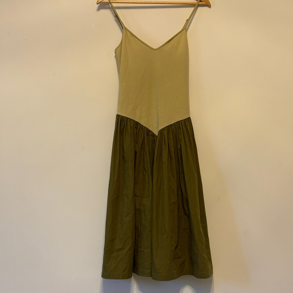 Maeve Two-Tone Olive & Light Olive Slip Dress